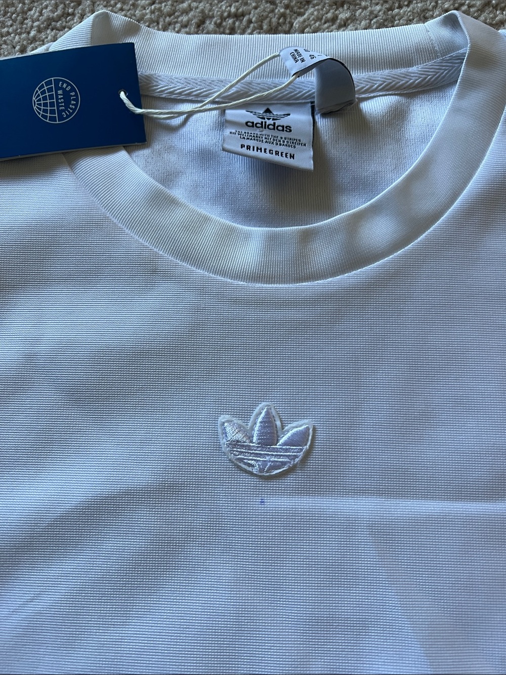 adidas White Short Sleeve Crewneck Tee with Tonal Hem Stripes - Picture 4 of 4